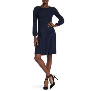MAX STUDIO Women Blue Pleated Knit Casual Sweater Dress MEDIUM